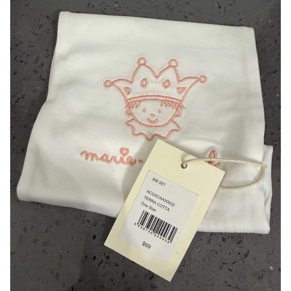 New Marie Chantal Baby Bibs Embroidered Set‎ Breakfast Lunch Supper Tea Box